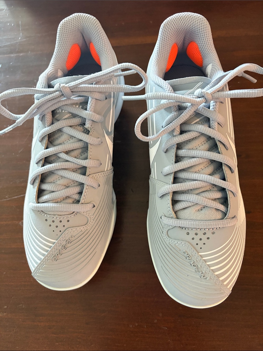 Girls Softball Athletic cleats Gray with Orange Accents